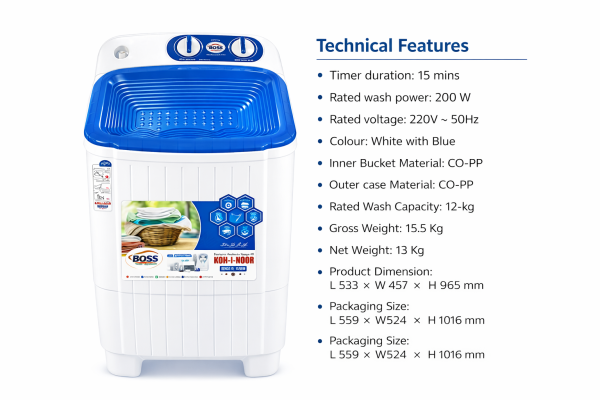 19b25be2-8111-449e-898f-7a3e175a4cba K.E 3000-N-15-BS-White Single Tub Washing Machine