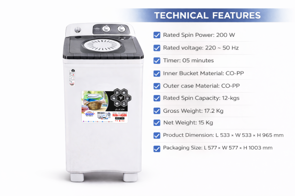 52674199-6fbe-4a64-88ef-cff132ef42fe KE-5000-BS Gray Square Shape Spin Dryer/(Steel Spiner)