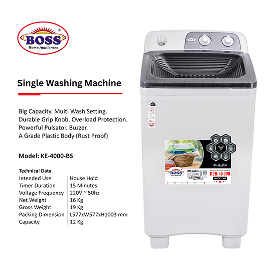 Single Washing Machine K.E 4000-BS-Gray (Built In Sink) 12Kg - Image 2