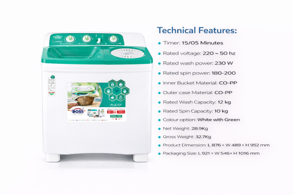 36cc45c6-a134-4872-a7a0-1d04a699f8f2 KE.15000-BS-S Green (Steel Spiner) Platinum Series Twin Tub Washing Machine