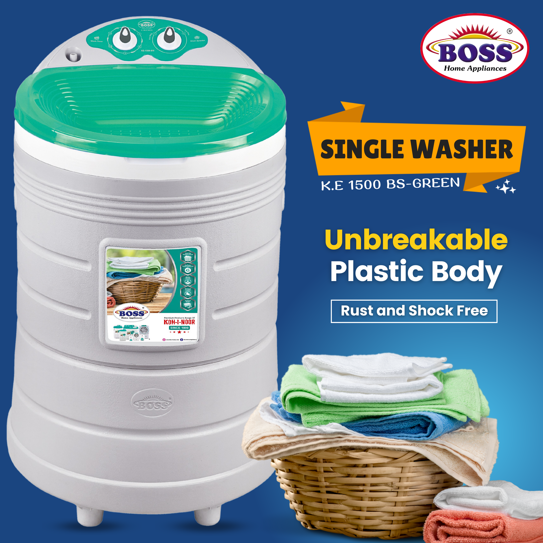 Single Washing Machine KE 1500-BS Green - Image 2