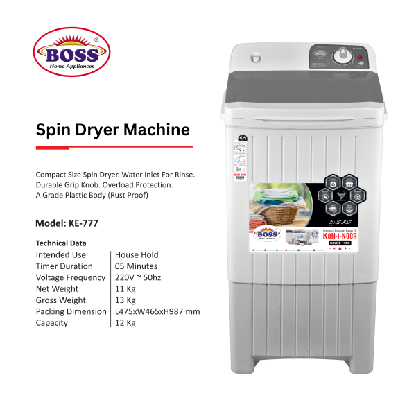 Spin Dryer 777 Gray Technical Features Spin Dryer K.E 777-C-Gray 12Kg