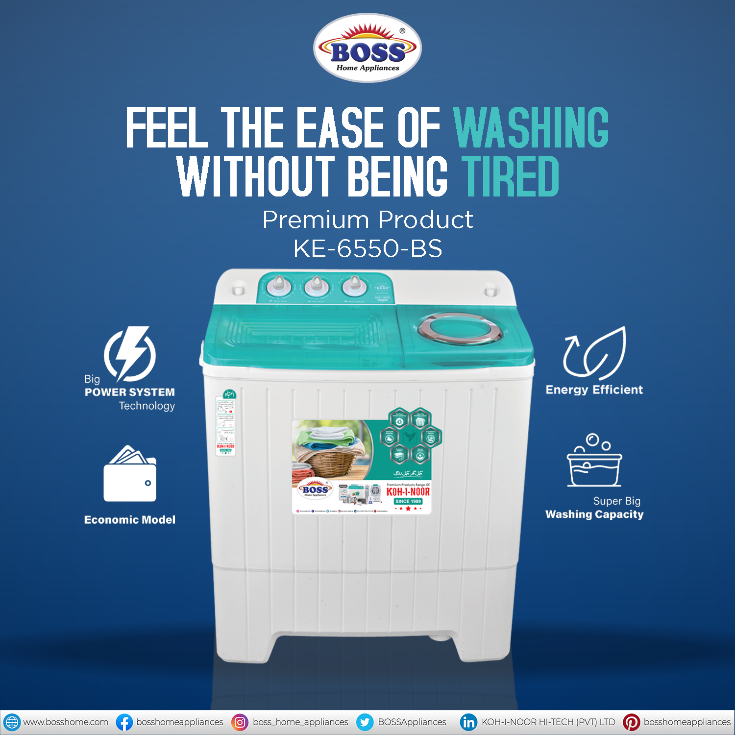 Twin Tub Washing Machine K.E 6550-BS-S-Green (Steel Spiner) - Image 3